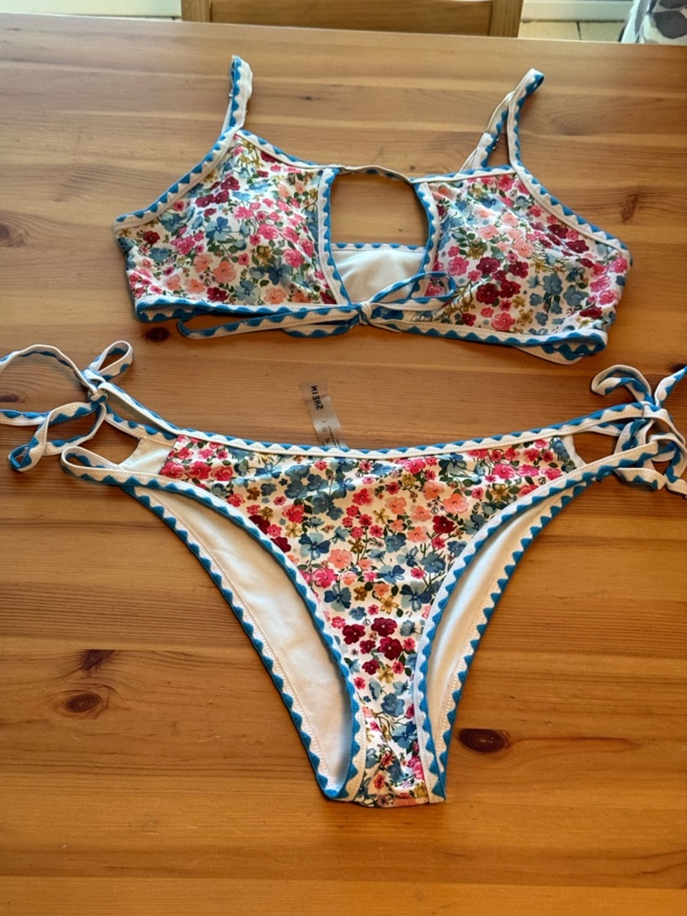 Bikini with Multicolor Floral Blue Trim - Picture 1 of 4
